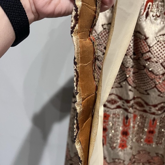 Iconic 1970s Oscar de La Renta Metallic Gold Silk Brocade Dress Gown Fur Cuff - Picture 13 of 16